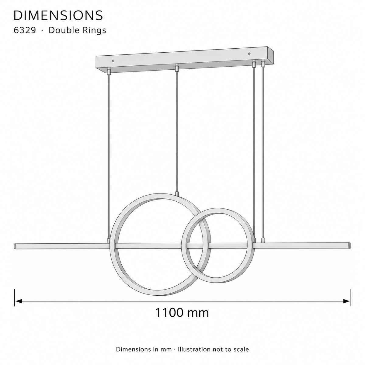 6329 Double-Ring Linear LED Pendant Light – dimensions in mm