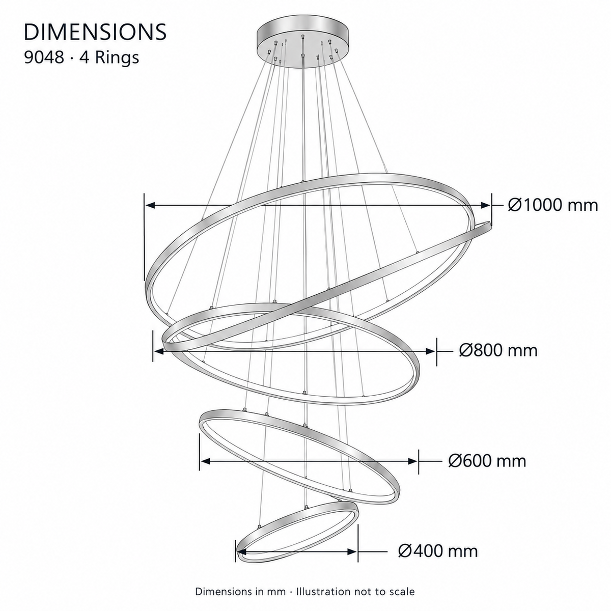 9048 Four-Ring LED Pendant Light – dimensions in mm