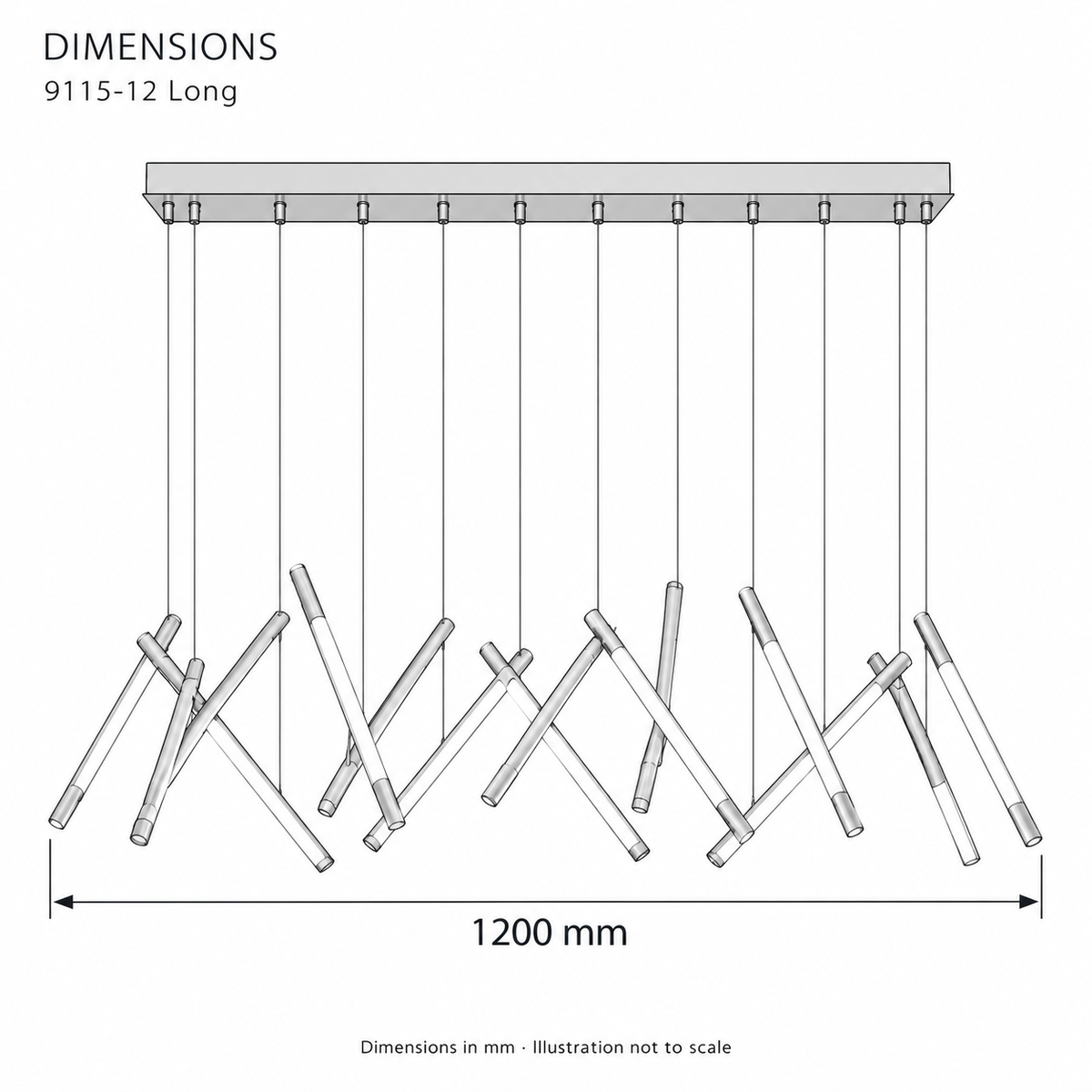 9115-12 Linear LED Pendant Light – dimensions in mm