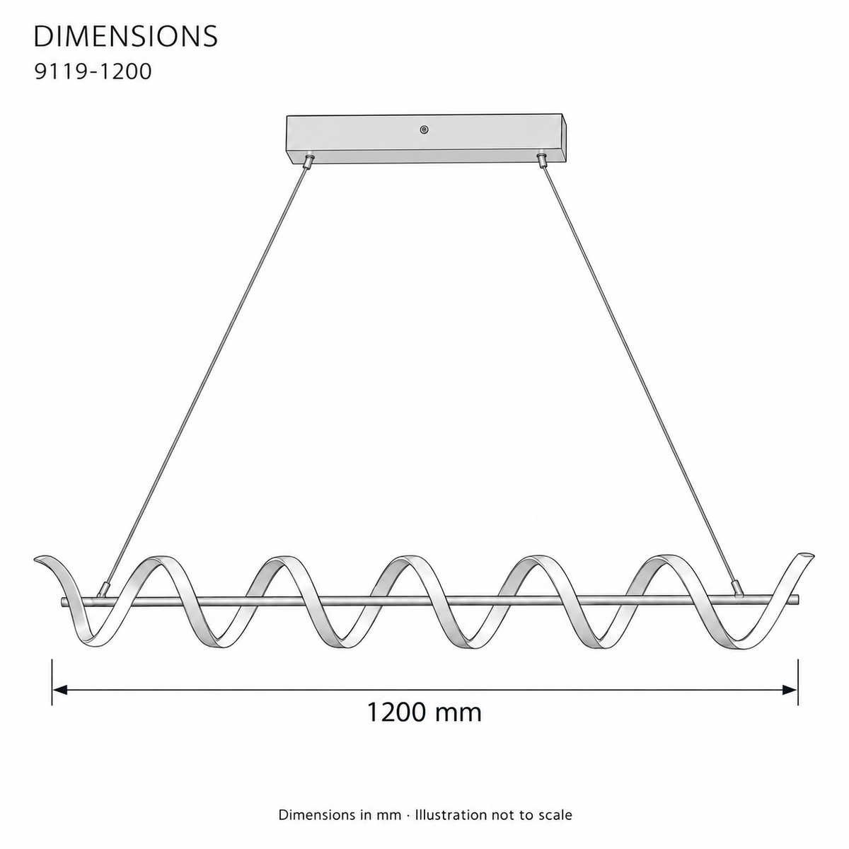 9119 Spiral LED Pendant Light – dimensions in mm
