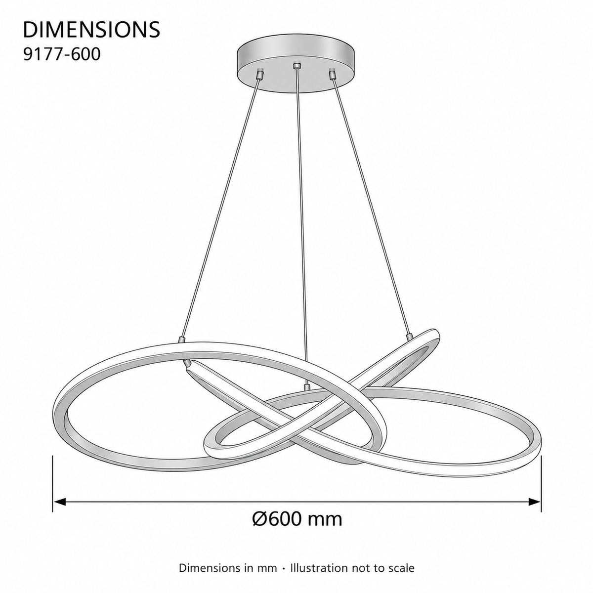 9177 Loop LED Pendant Light – dimensions in mm