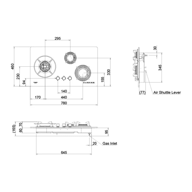 FH-GS5035 SVGL GAS HOB WITH 3 DIFFERENT BURNER SIZE