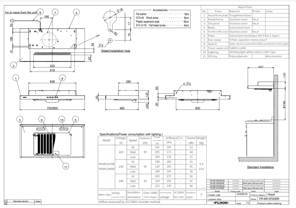 Fujioh FR-MS1990 90cm Slimline Hood with Touch Controls