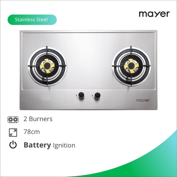 Mayer 75cm 2 Burner Stainless Steel Gas Hob MMSS772HI