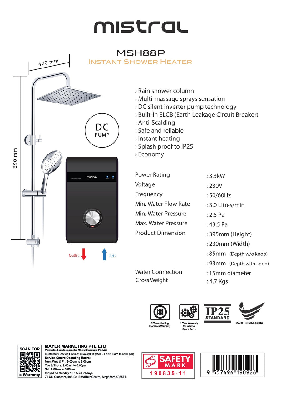 Mistral Instant Shower Heater MSH88P