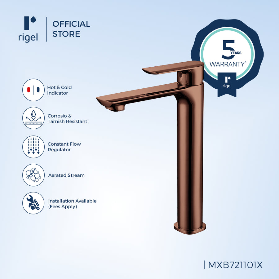 Rigel MXB721101X-BrCu Extended Basin Mixer - Brushed Copper