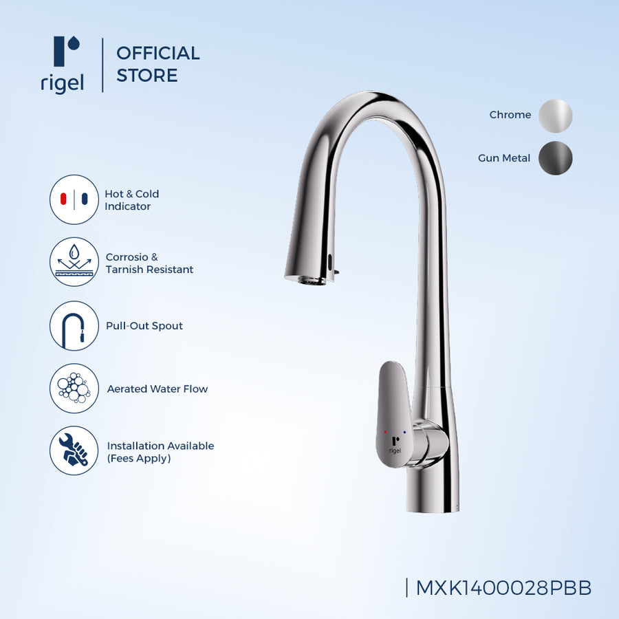 Rigel W2-R-MXK1400028PBB Automatic Kitchen Mixer with Pull Out Spout
