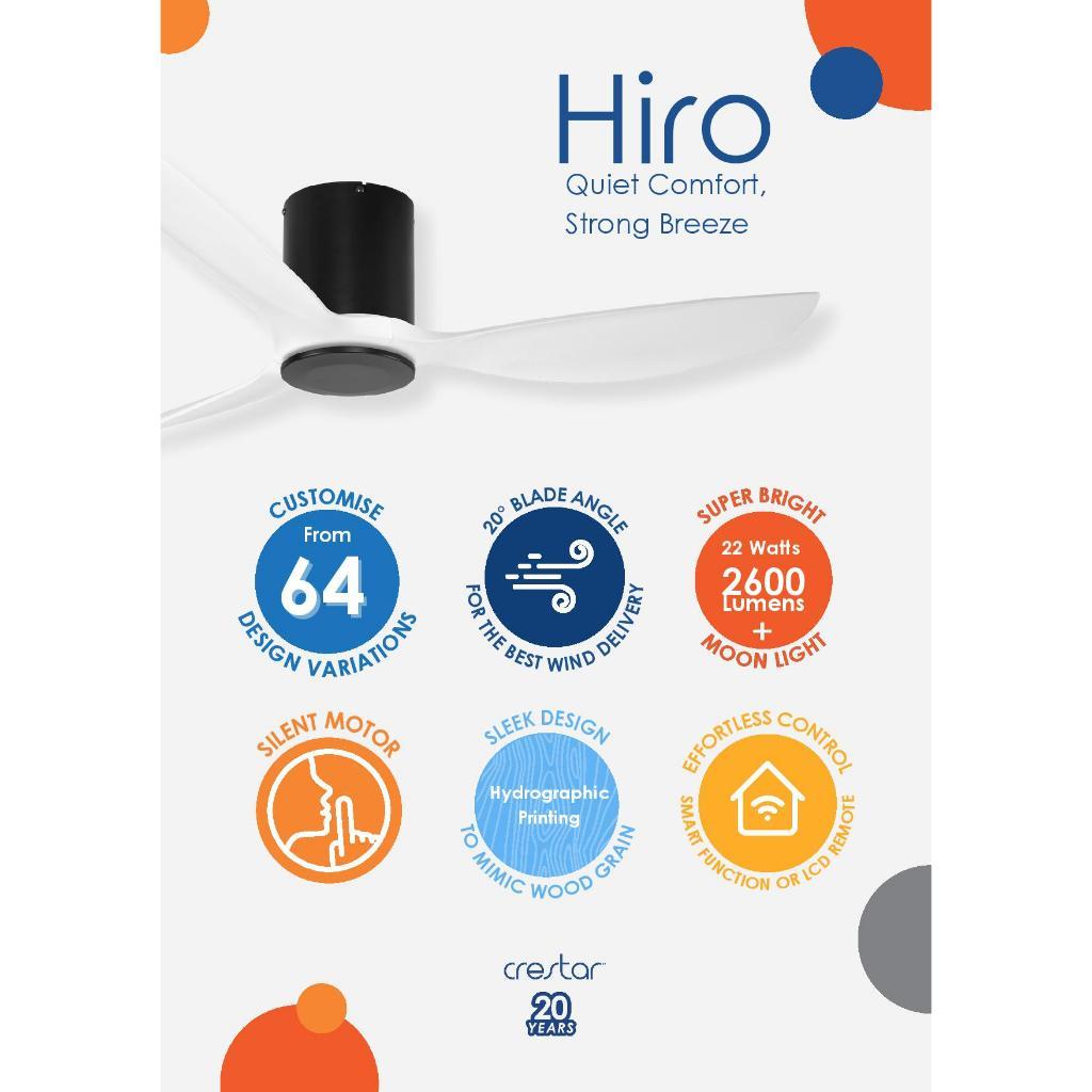 Crestar Hiro 3 Blade 42"/50" Smart Ceiling Fan With Optional LED (White Housing)