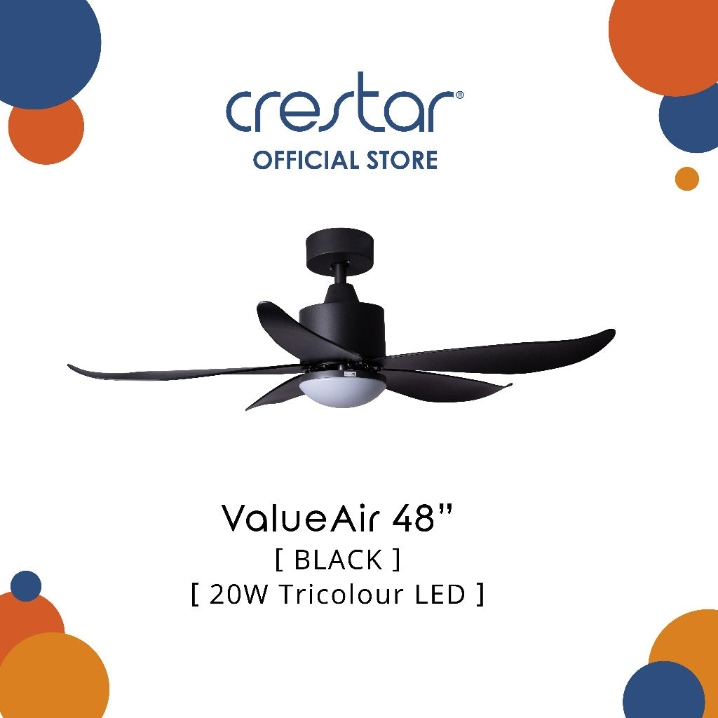 Crestar Value Air 5 Blades DC Ceiling Fan 48"/55" with LED Light & Remote Control