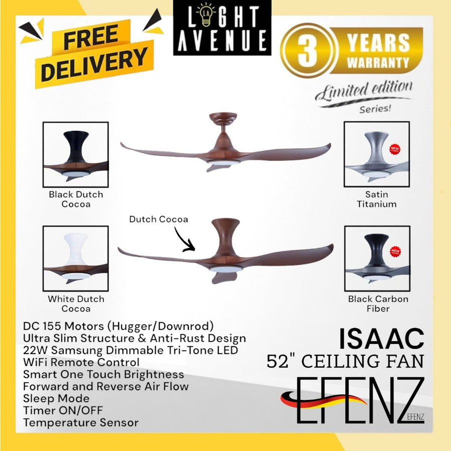 EFENZ Limited Edition Downrod 3 Blade 34"/40"/46"/52"/60" Smart DC Ceiling Fan w Samsung LED