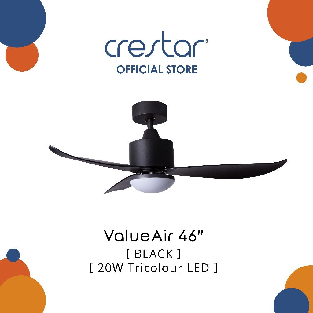 Crestar Value Air 3 Blades DC Ceiling Fan 40"/46" with LED Light & Remote Control