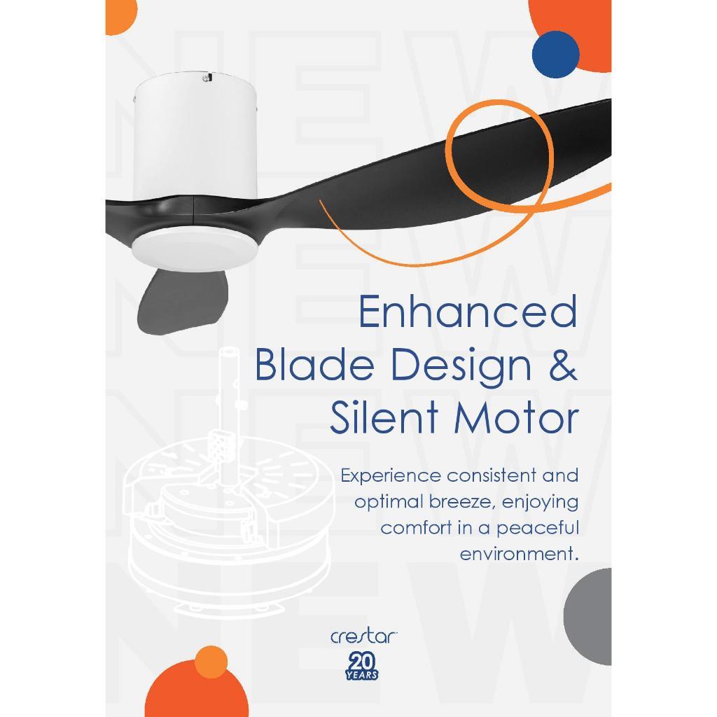 Crestar Hiro 3 Blade 42"/50" Smart Ceiling Fan With Optional LED (Black Housing)
