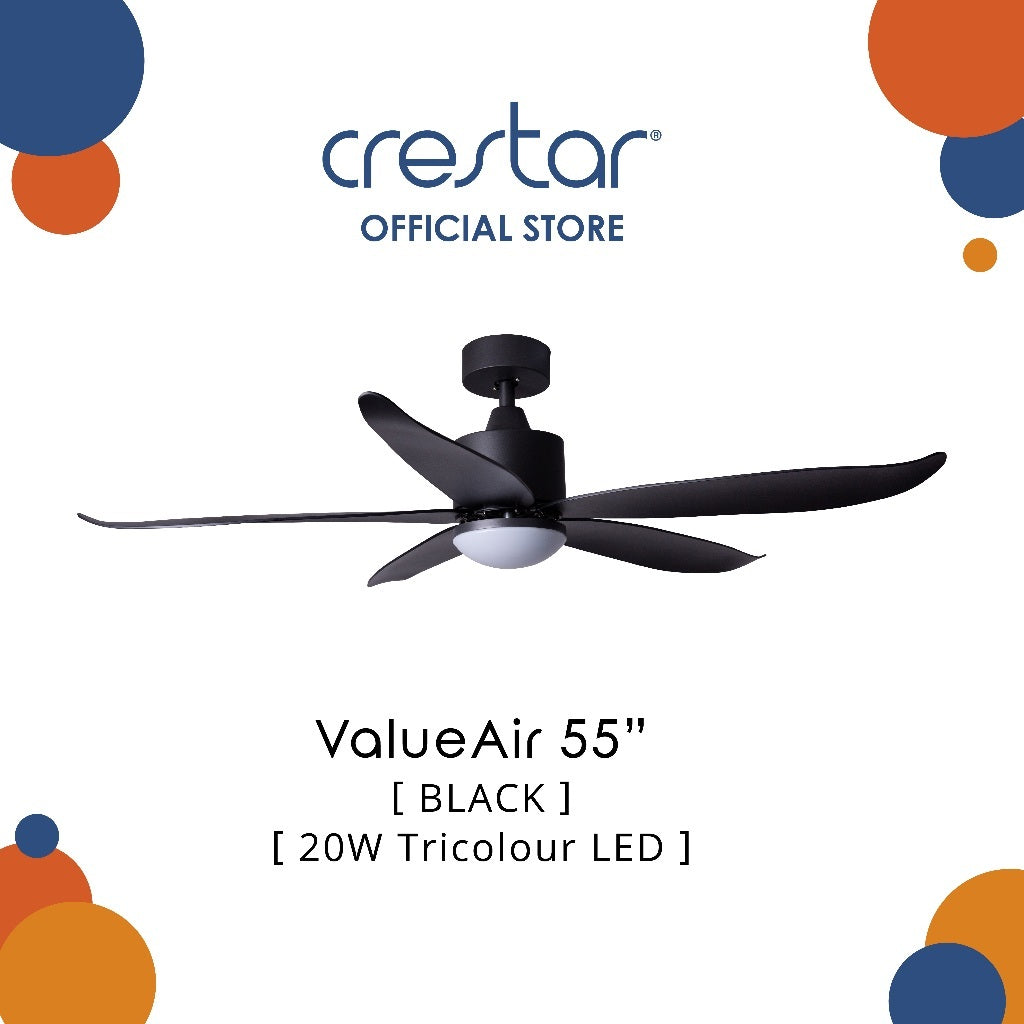 Crestar Value Air 5 Blades DC Ceiling Fan 48"/55" with LED Light & Remote Control