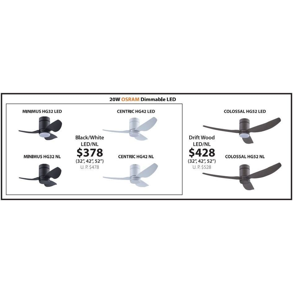 Samaire 3 Blades Hugger 32" / 42" / 52" DC Ceiling Fan with Light