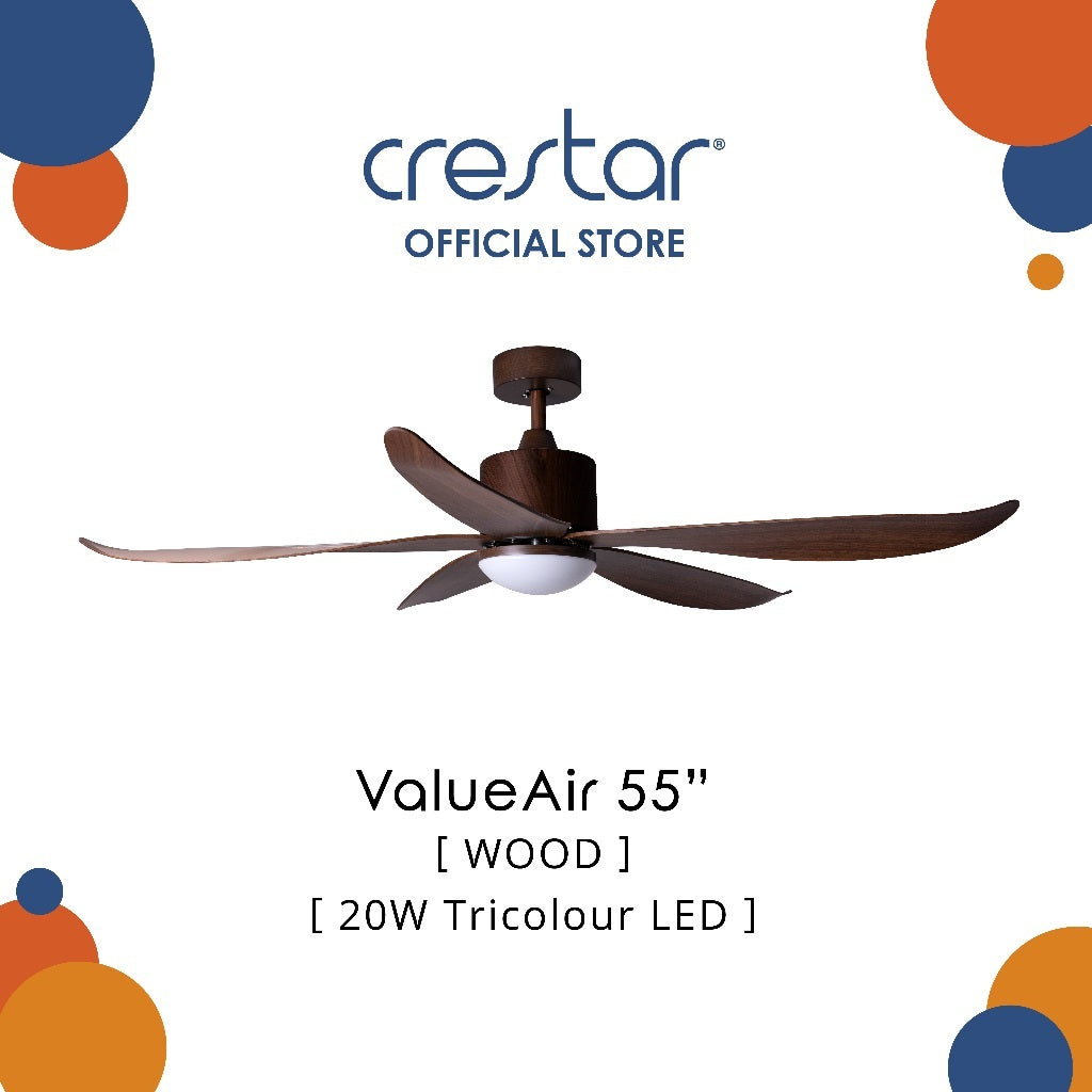 Crestar Value Air 5 Blades DC Ceiling Fan 48"/55" with LED Light & Remote Control