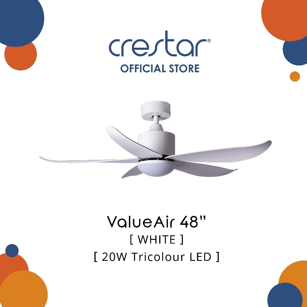 Crestar Value Air 5 Blades DC Ceiling Fan 48"/55" with LED Light & Remote Control