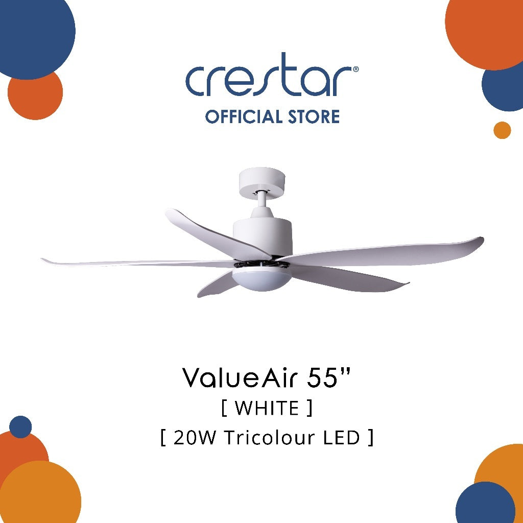 Crestar Value Air 5 Blades DC Ceiling Fan 48"/55" with LED Light & Remote Control