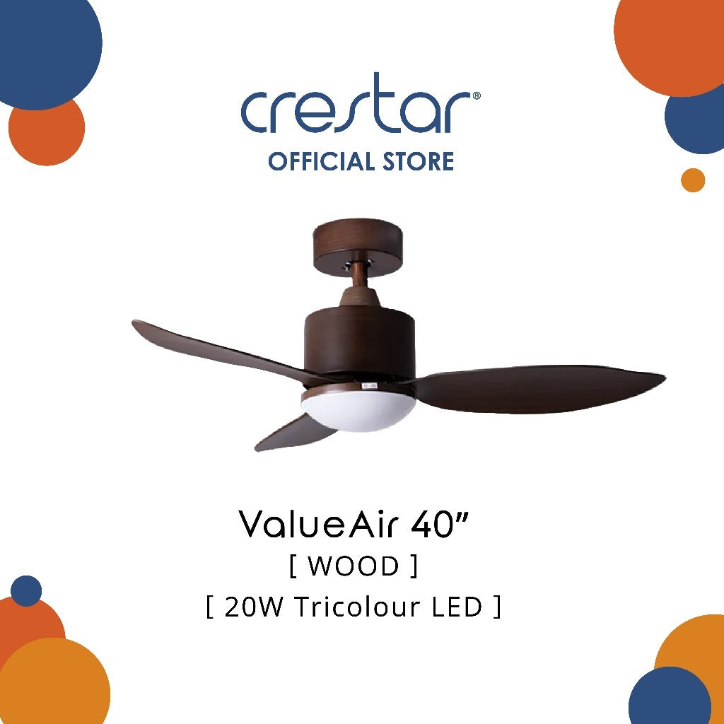 Crestar Value Air 3 Blades DC Ceiling Fan 40"/46" with LED Light & Remote Control