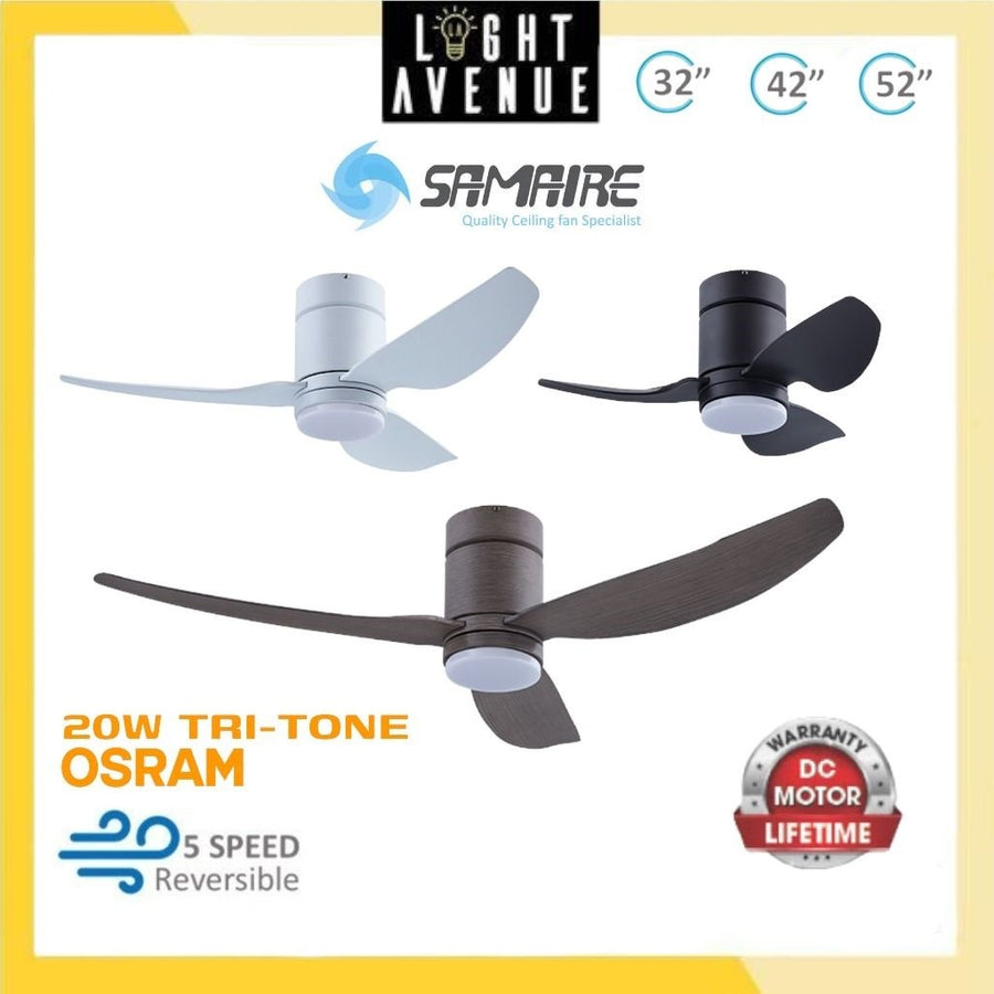 Samaire 3 Blades Hugger 32" / 42" / 52" DC Ceiling Fan with Light
