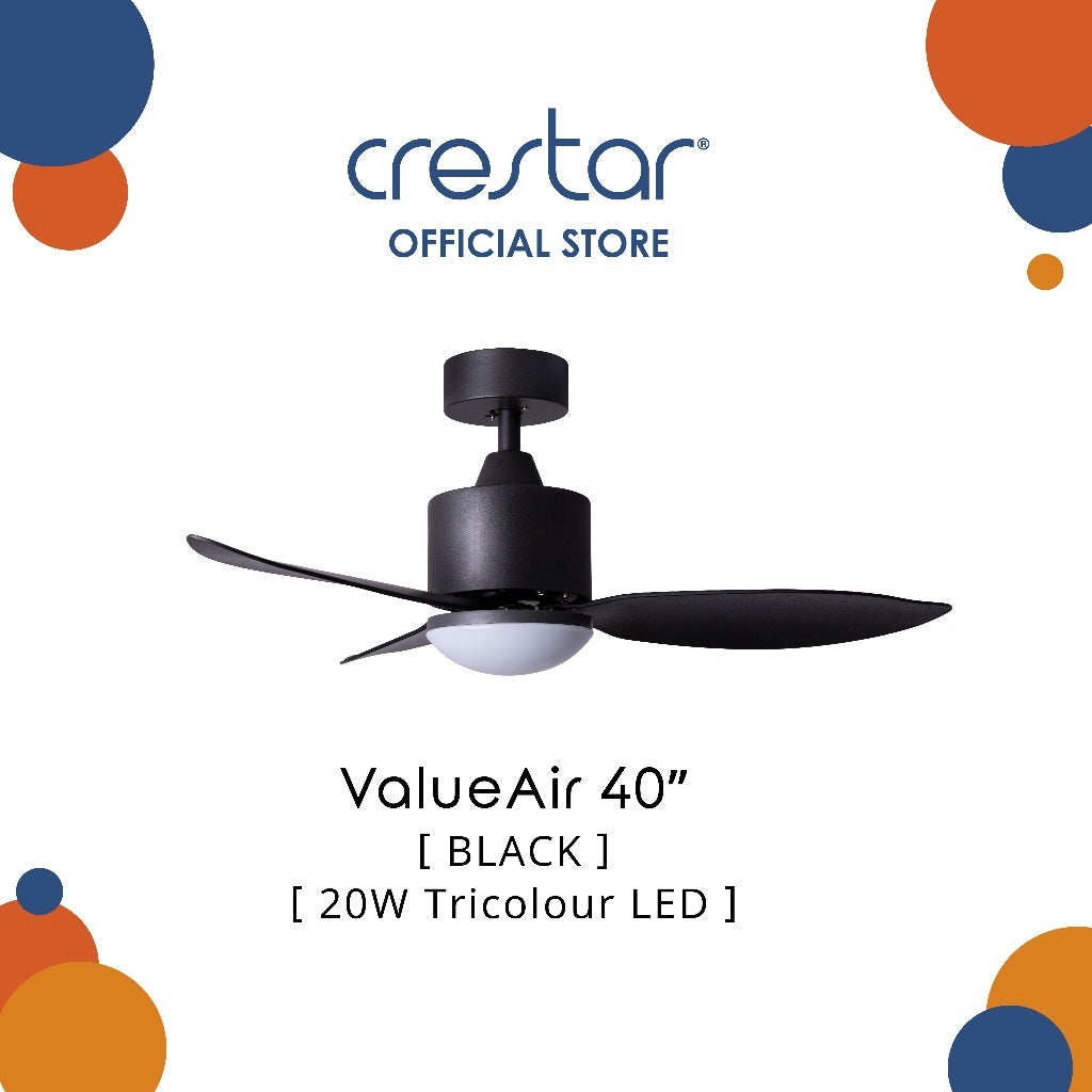 Crestar Value Air 3 Blades DC Ceiling Fan 40"/46" with LED Light & Remote Control