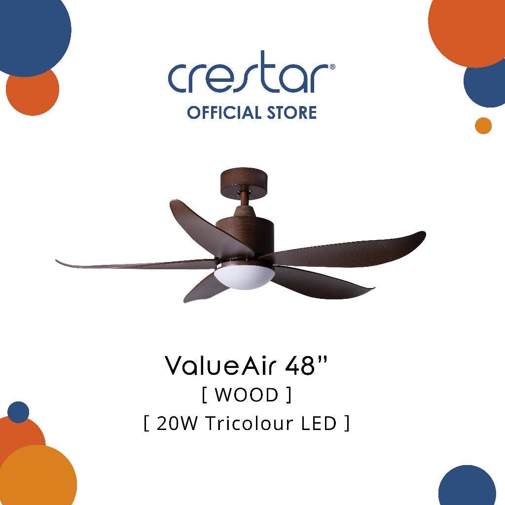 Crestar Value Air 5 Blades DC Ceiling Fan 48"/55" with LED Light & Remote Control