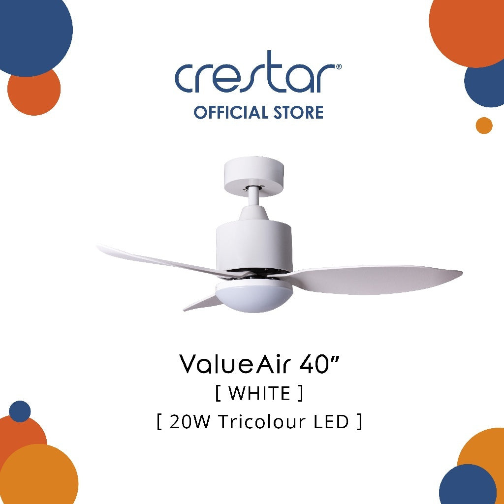 Crestar Value Air 3 Blades DC Ceiling Fan 40"/46" with LED Light & Remote Control