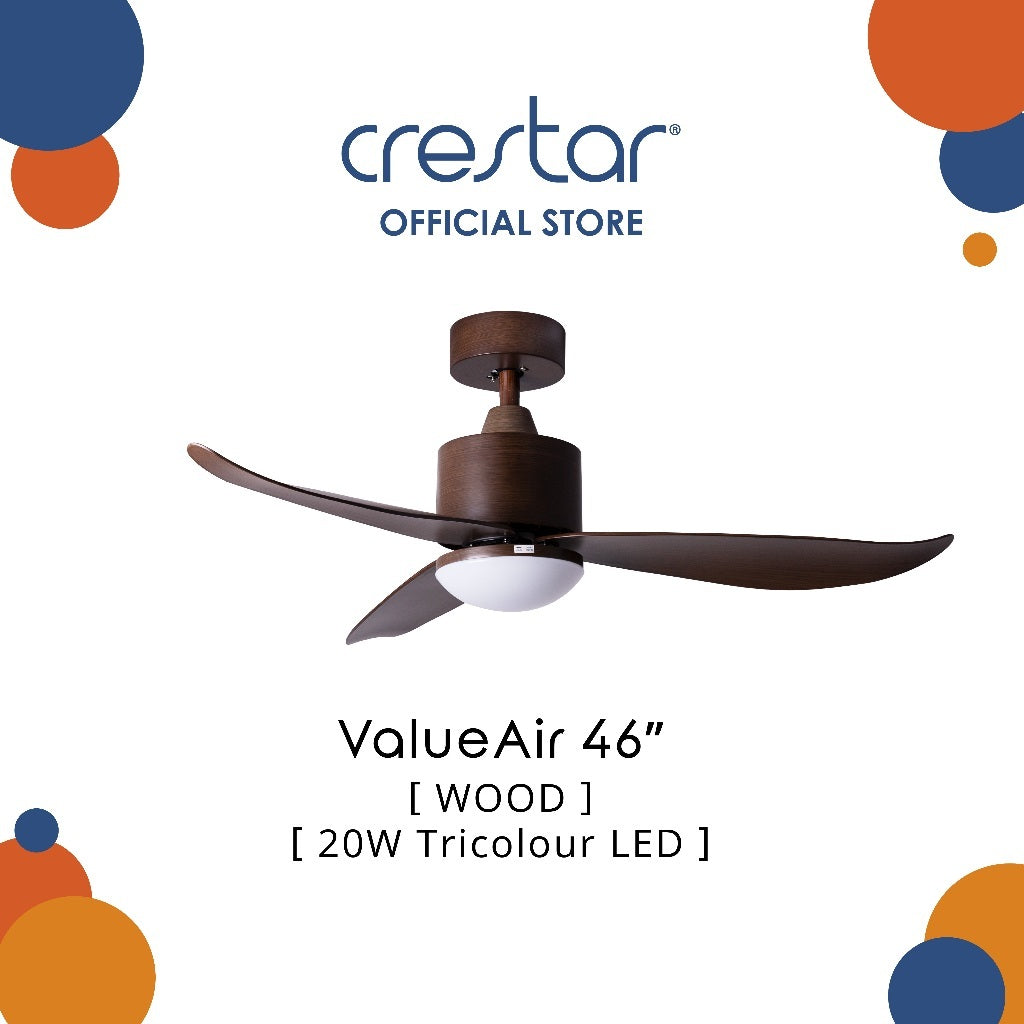 Crestar Value Air 3 Blades DC Ceiling Fan 40"/46" with LED Light & Remote Control