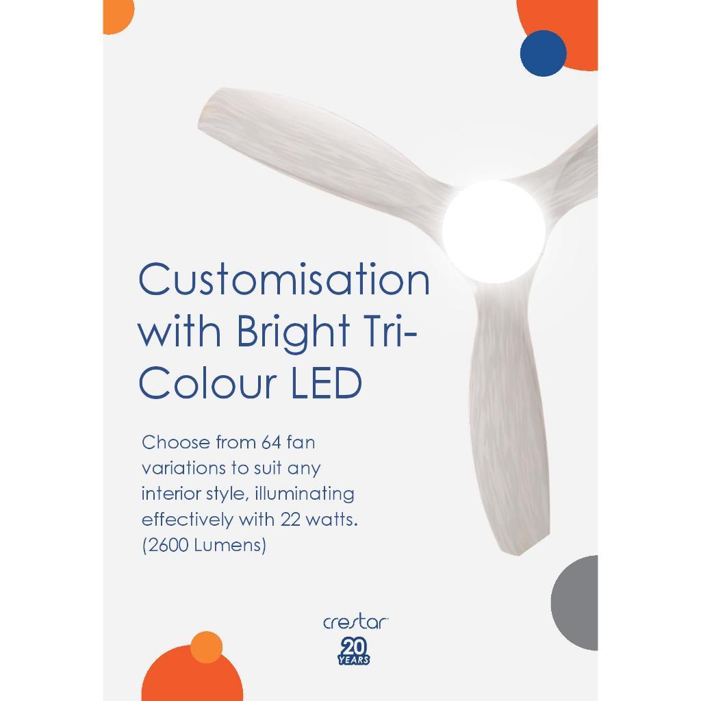 Crestar Hiro 3 Blade 42"/50" Smart Ceiling Fan With Optional LED (Black Housing)