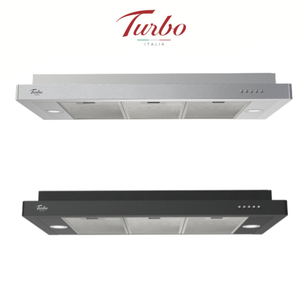 Turbo Italia – TM902 Series 90cm Slimline Hood Black/Stainless Steel