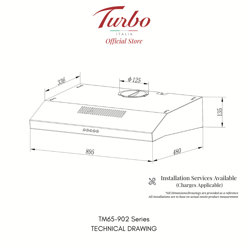 Turbo Italia TM65-902 Series 90cm Range Hood Black/Stainless Steel