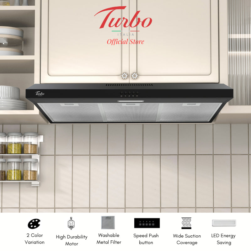 Turbo Italia TM65-902 Series 90cm Range Hood Black/Stainless Steel