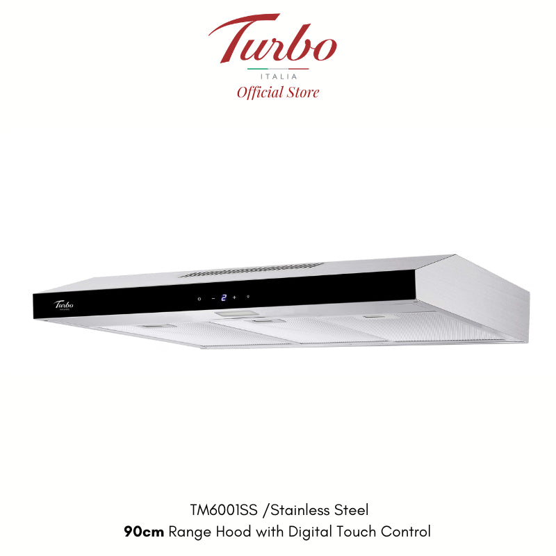 Turbo Italia TM6001 Series 90cm Slim Range Hood Black/Stainless Steel