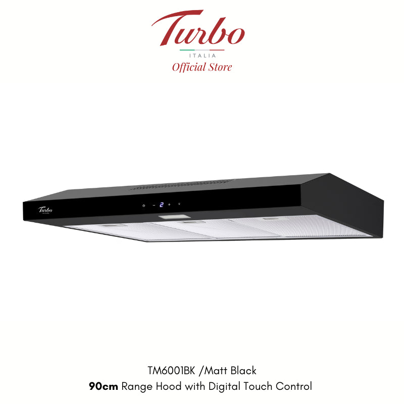Turbo Italia TM6001 Series 90cm Slim Range Hood Black/Stainless Steel