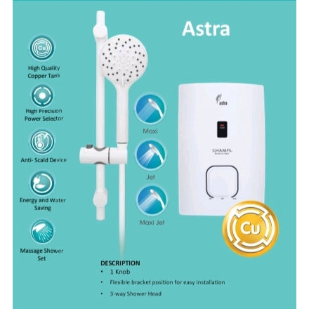 Champs Instant Water Heater - Astra with Hand Shower (Carbon Black+Carbon White)
