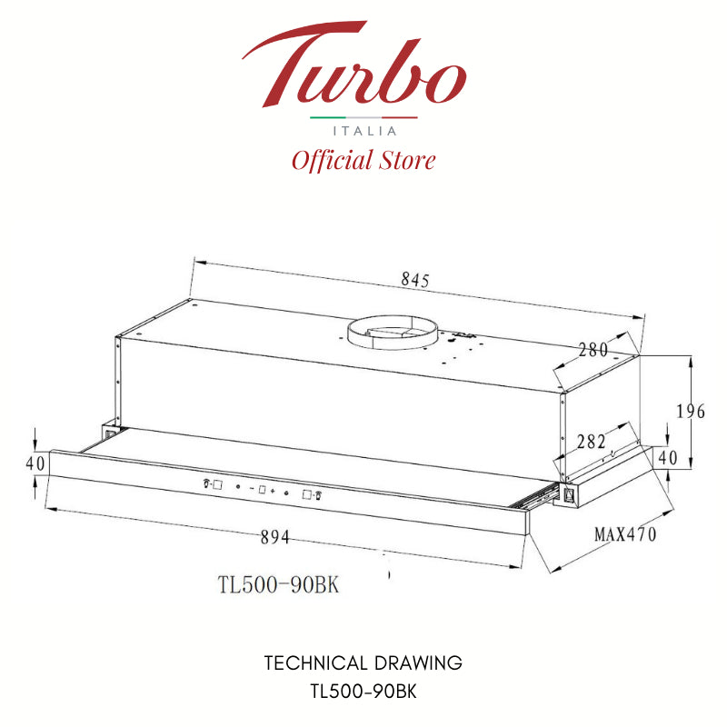Turbo Incanto TL500-90BK 90cm Telescopic Hood With Touch Control & Non Touch Sensor