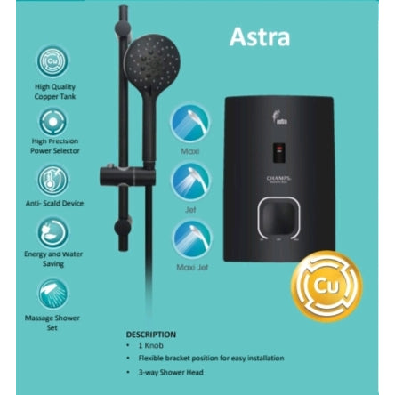 Champs Instant Water Heater - Astra with Hand Shower (Carbon Black+Carbon White)