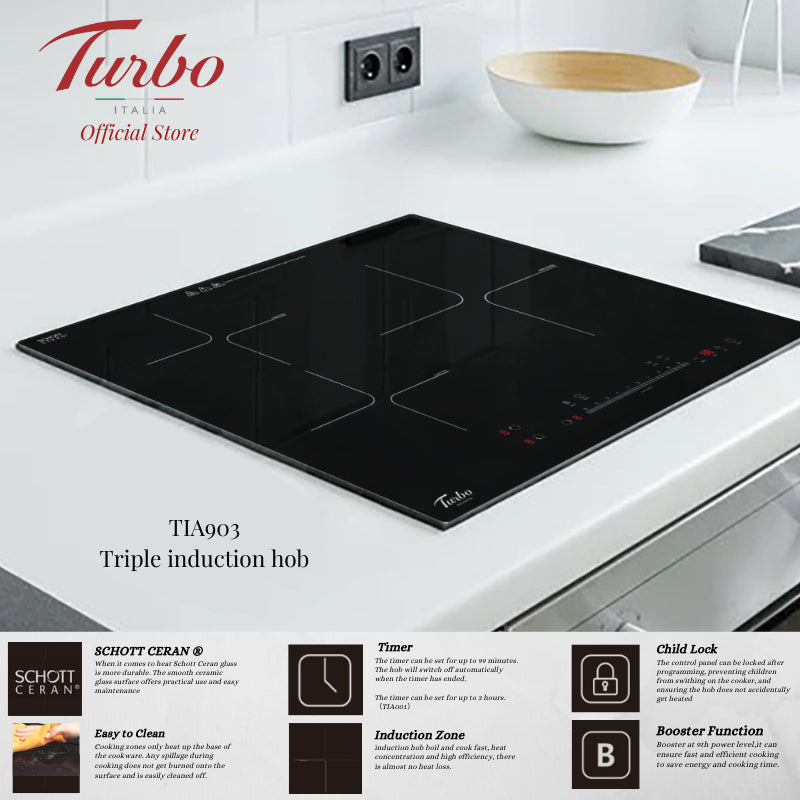 Turbo Italia TIA903 60 cm 3 Zones Induction Hob With Touch Control
