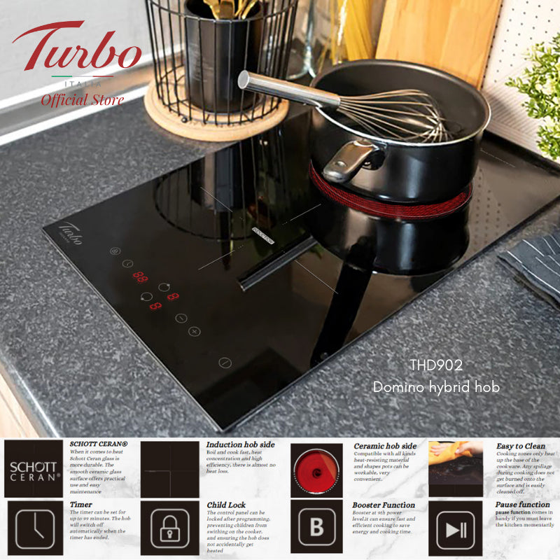 Turbo Italia THD902 30cm Domino Hybrid Hob with Induction & Ceramic Zone