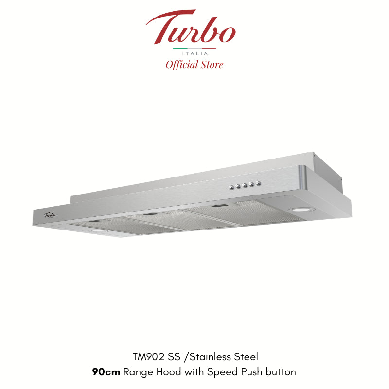 Turbo Italia – TM902 Series 90cm Slimline Hood Black/Stainless Steel