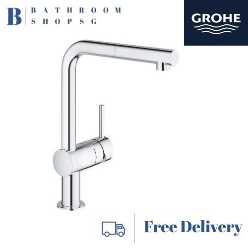 Grohe 32 168 000 Minta L-Spout Chrome Single lever Kitchen Mixer with Swivel Spout and Pull-out spray