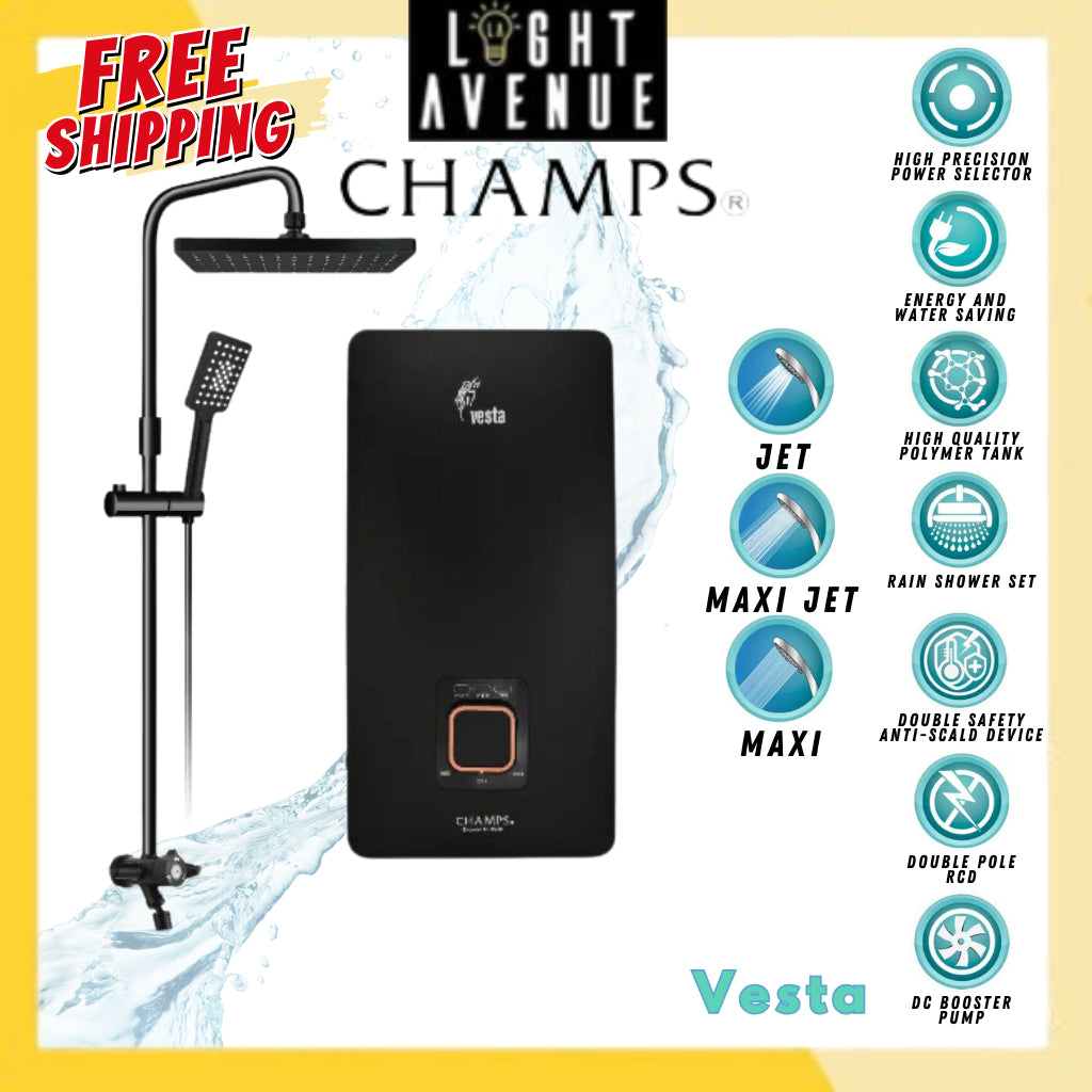 Champs Instant Water Heater - Vesta with Rain Shower Set