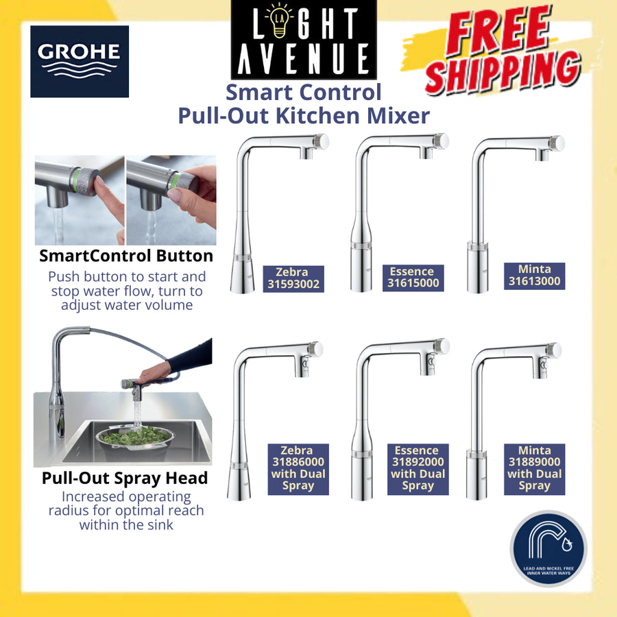 Grohe 31 886 000 Zedra SmartControl Pull-out Kitchen Mixer with Dual Spray
