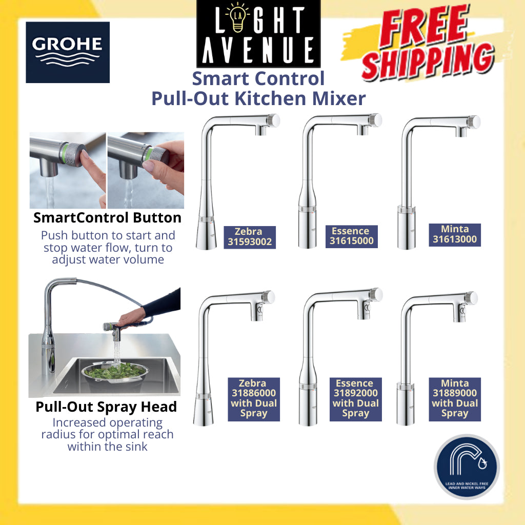 Grohe 31 889 000 Minta SmartControl Pull-out Kitchen Mixer with Dual Spray