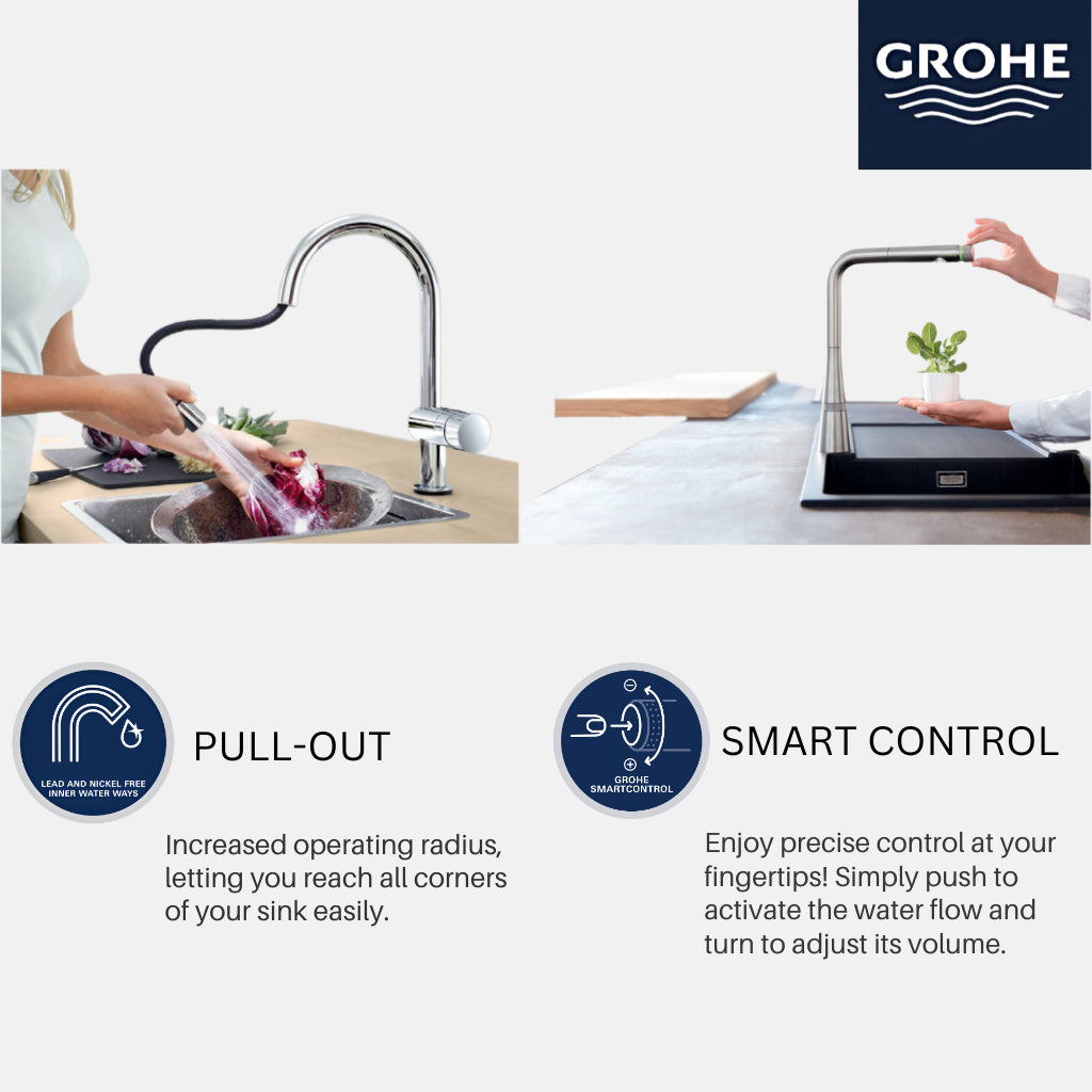 Grohe 31 886 000 Zedra SmartControl Pull-out Kitchen Mixer with Dual Spray