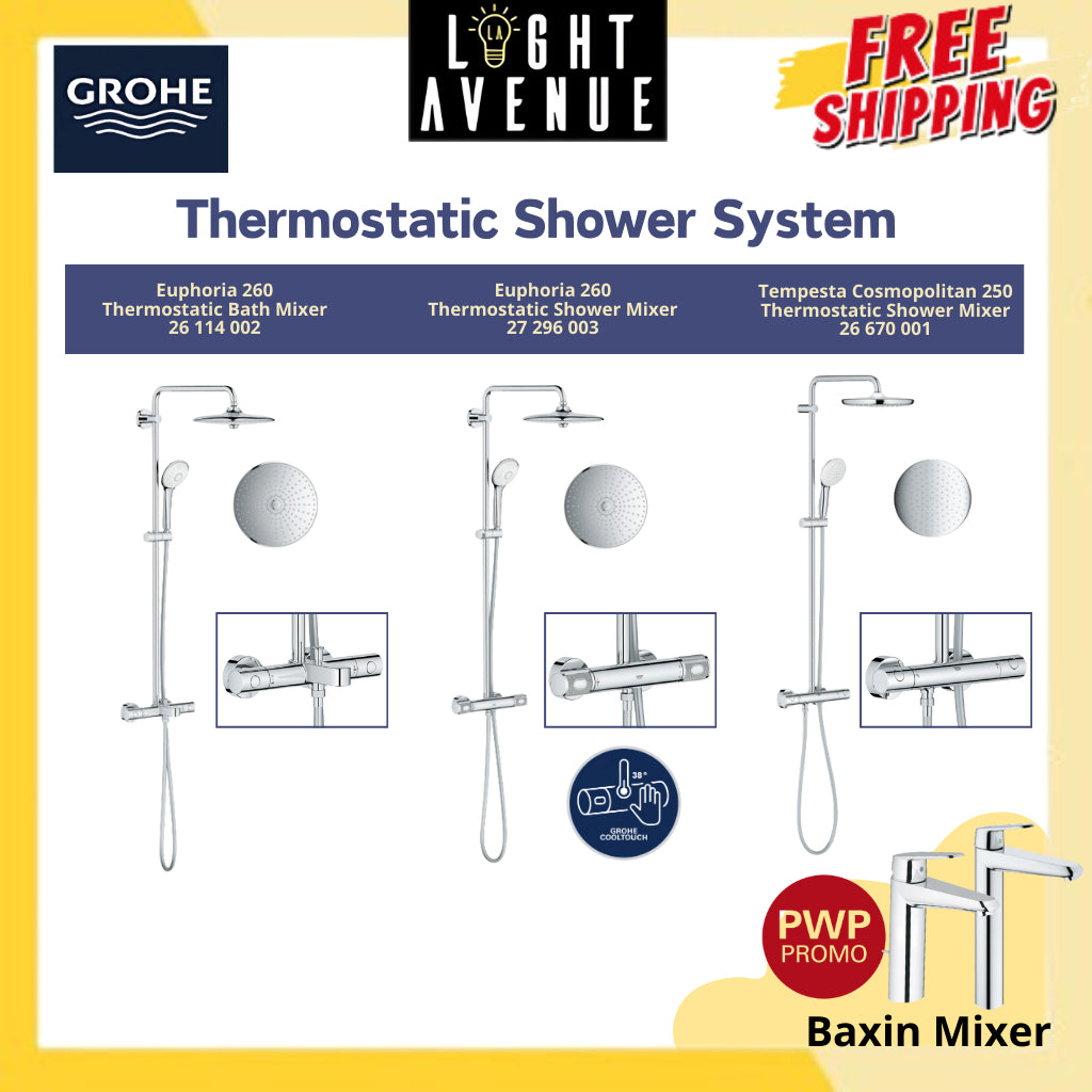 Grohe 26 689 AL0 Tempesta Cosmopolitan Rainshower System with Thermostatic Shower Mixer