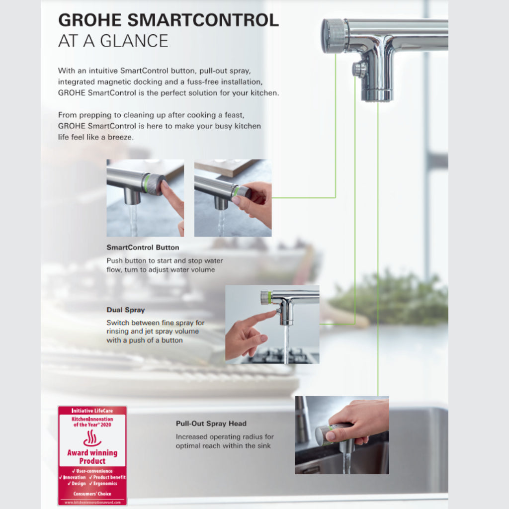 Grohe 31 892 000 Essence SmartControl Pull-out Kitchen Mixer with Dual Spray