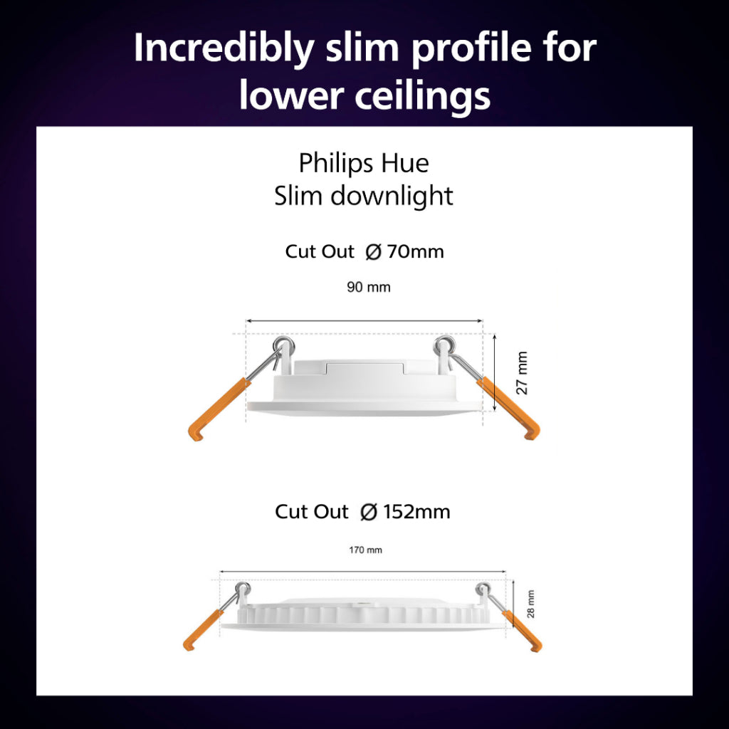 Philips Hue Smart Slim Downlight 90mm/170mm White & RGB Colour Ambience