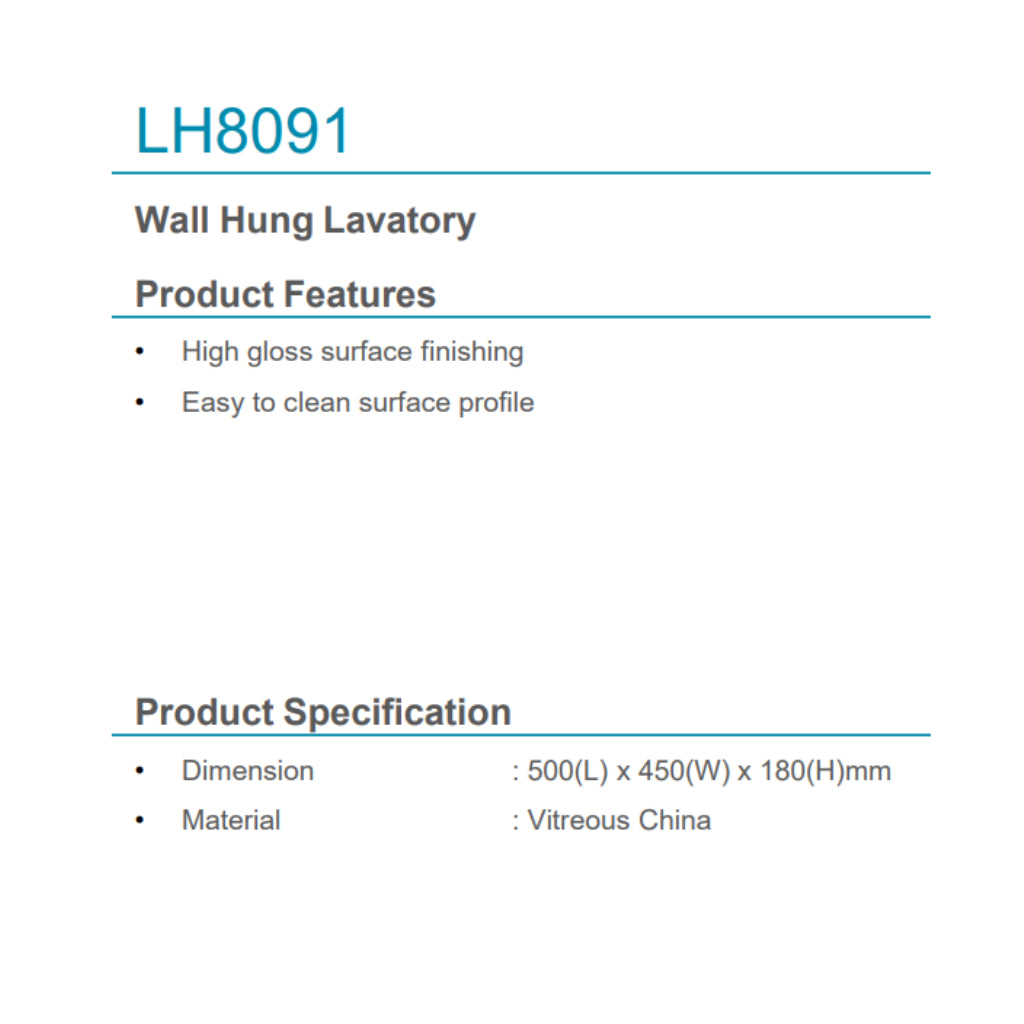 Rigel LH8091 Wall Hung Basin