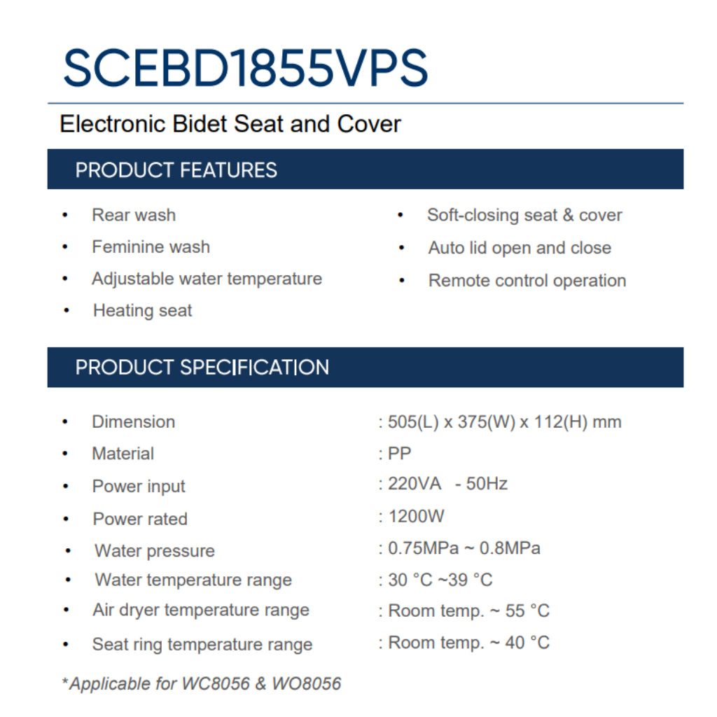 Rigel Electronic Bidet Seat and Cover SCEBD1855VPS