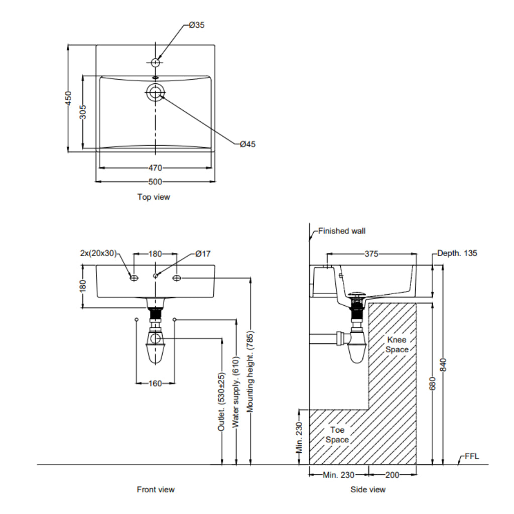 Rigel R-LH8090 Wall Hung Basin